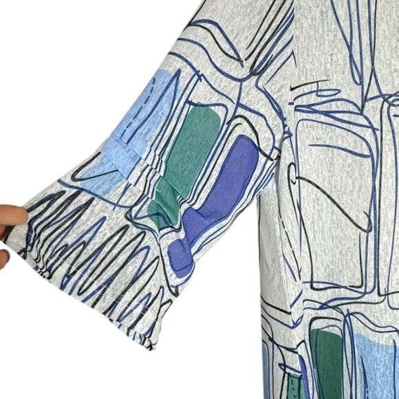 DAMEE INC white blue lightweight boxy tunic top womens size Large blouse - Picture 2 of 8